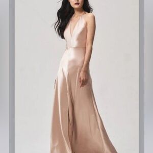 Jenny Yoo Collection Corinne Satin Bridesmaid Dress in Petal Metallic